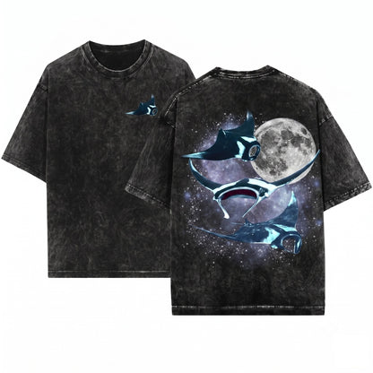 Three Manta Ray Moon Vintage Graphic Funny Meme Stingray Unisex Wash T-Shirt
