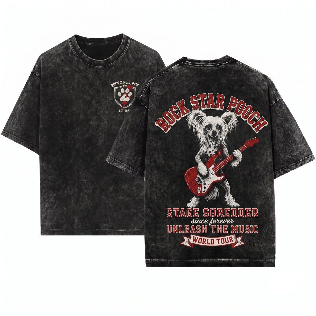 Chinese Crested Rocker Guitar Music Lover Gift Dog Breed Unisex Wash T-Shirt