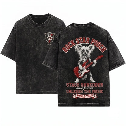 Chinese Crested Rocker Guitar Music Lover Gift Dog Breed Unisex Wash T-Shirt