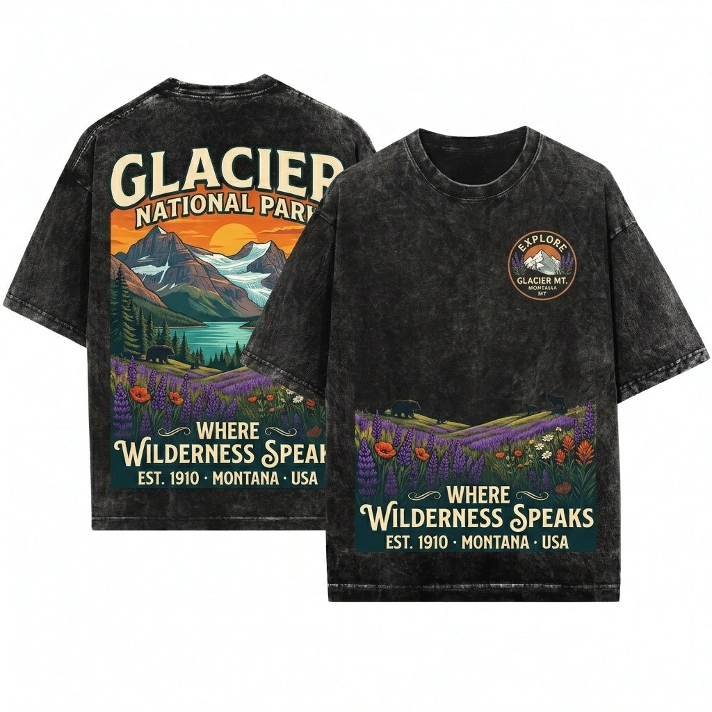 Glacier National Park Vintage Summer Graphic Apparel Unisex Wash T-Shirt
