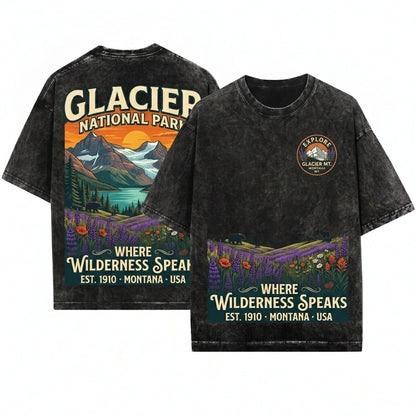 Glacier National Park Vintage Summer Graphic Apparel Unisex Wash T-Shirt
