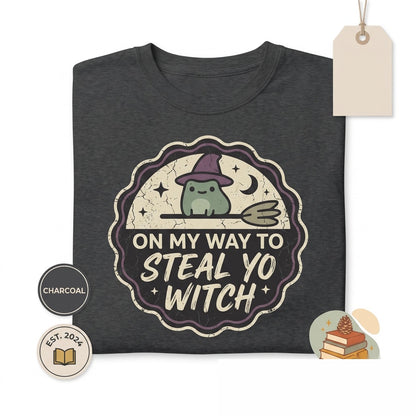 On My Way to Steal Embroidered Witch Frog Broomstick Funny Halloween Spooky Cute Gift Unisex TShirt