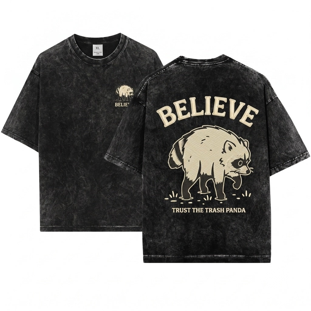 Believe Jimothy Embroidered Seattle Raccoon Unisex Wash T-Shirt