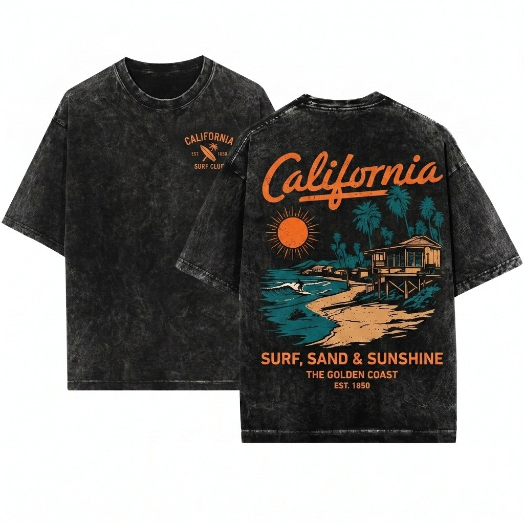 Vintage California Summer Beach Vacation Graphic Grunge Boho Travel Unisex Wash T-Shirt
