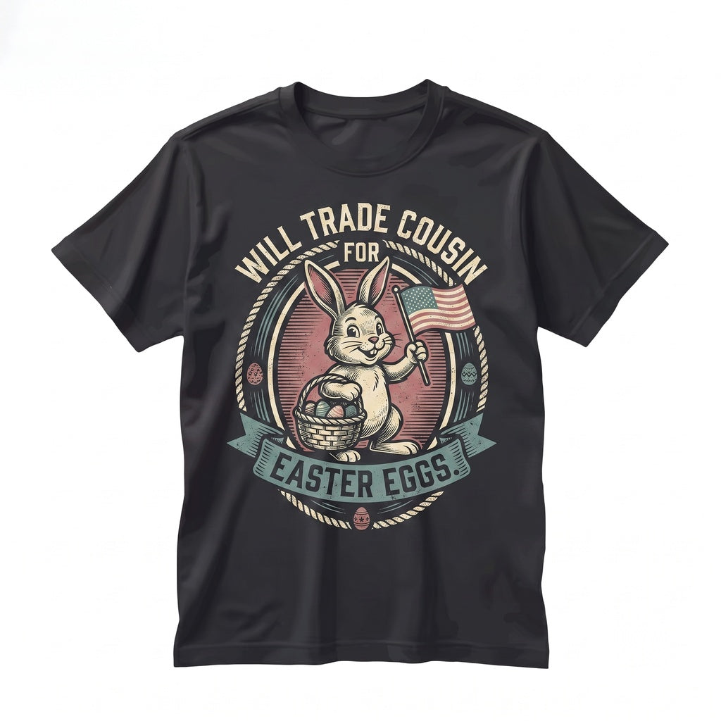 Will Trade Cousin For Easter Eggs Funny Happy Bunny Womens Boys Gift Unisex TShirt