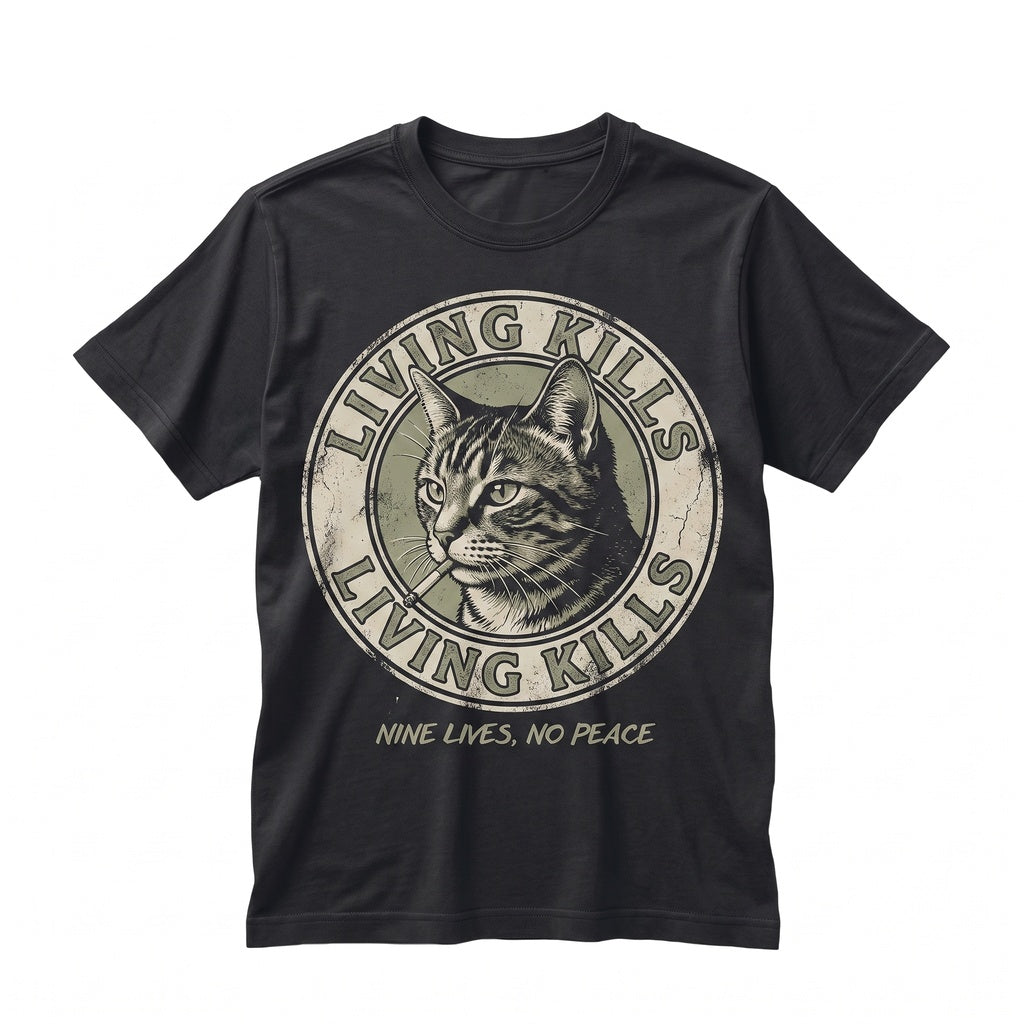 Funny Cat Living Kills Dark Humor Graphic Grunge Vintage Kitten Lover Gift Apparel Unisex TShirt