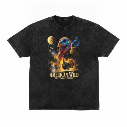 Turkey Howling to the Moon Thanksgiving Graphic Top Full Vintage Animal Unisex Wash T-Shirt