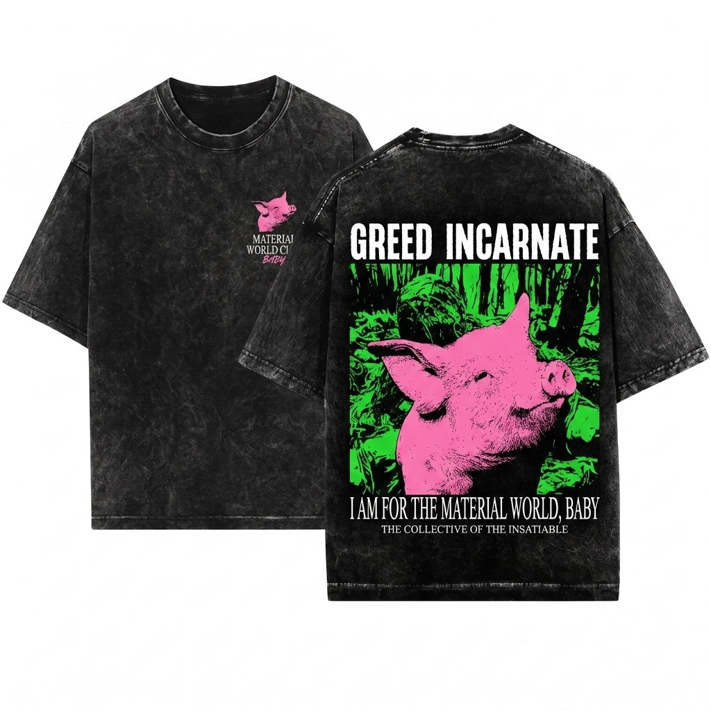 Greed Incarnate Vintage Japanese Graphic Pig Unisex Wash T-Shirt