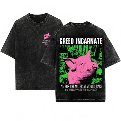 Greed Incarnate Vintage Japanese Graphic Pig Unisex Wash T-Shirt