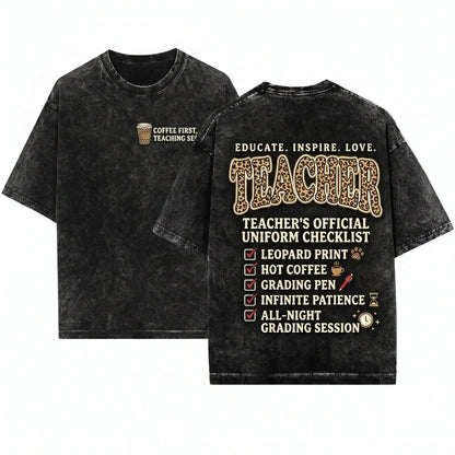 Leopard Teacher Varsity Animal Print Gift New Unisex Wash T-Shirt
