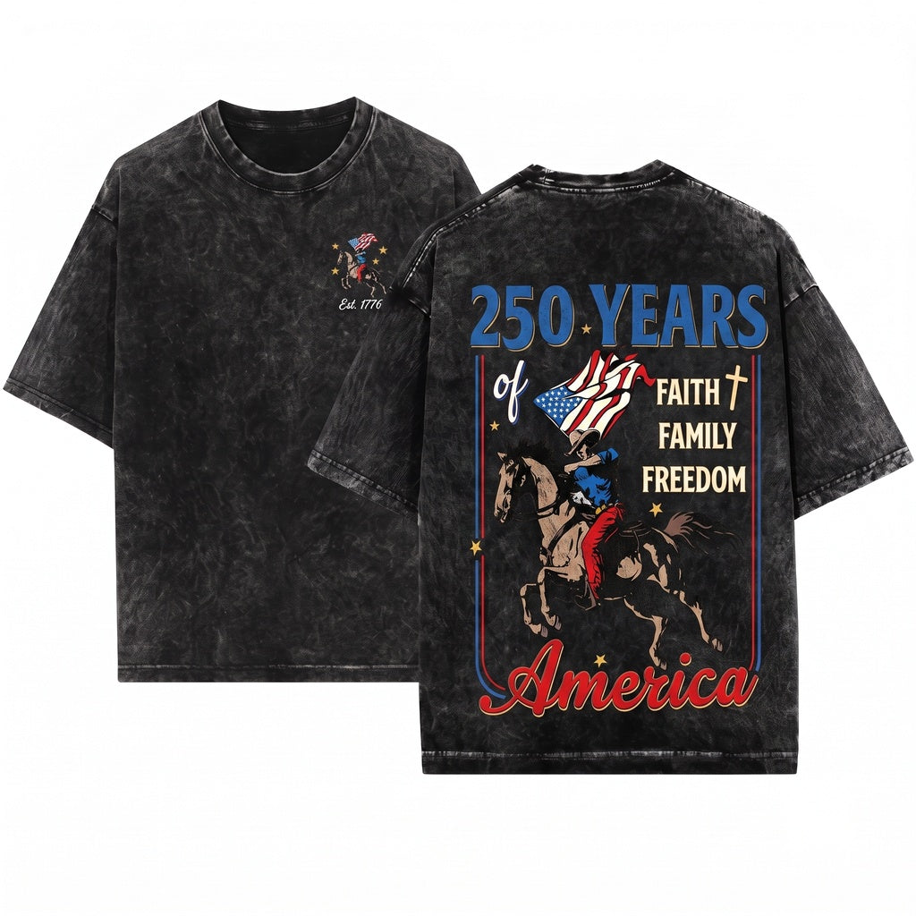 250 Years America Anniversary 4th of July Independence Day Christian Faith Family Freedom Church Gift Unisex Wash T-Shirt