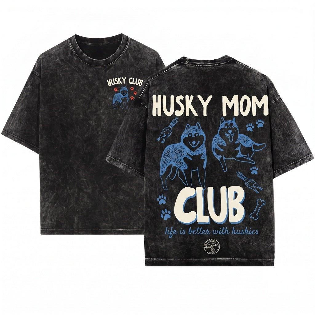 Husky Dog Mom Club Graphic Gift Pet Parent Lover Unisex Wash T-Shirt