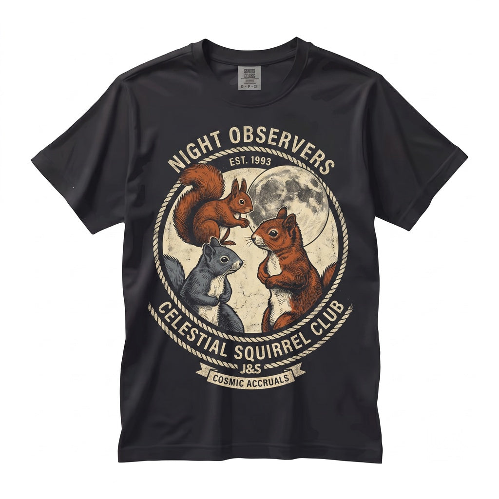 Retro Three Squirrel Moon Graphic Vintage Funny Oversized Unisex TShirt