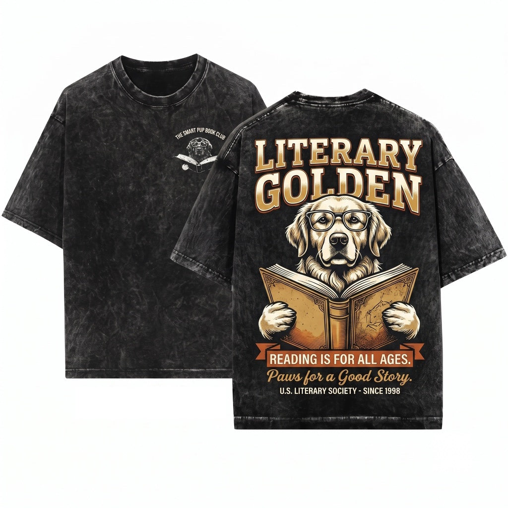 Leonberger Reading Giant Dog Bookworm Librarian Mom Dad Gift Unisex Wash T-Shirt