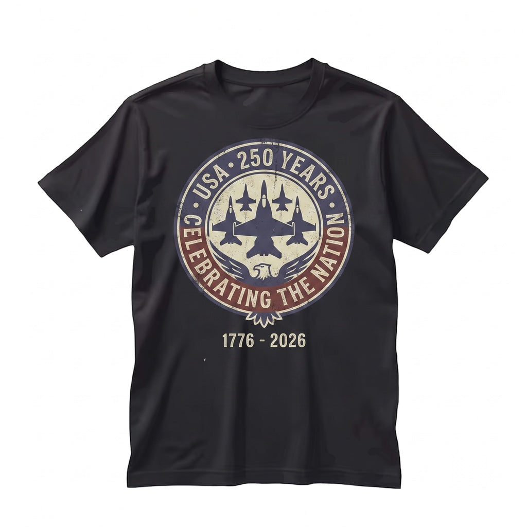 Fighter Jets 250th Anniversary Semiquincentennial American Patriotic 1776 - 2026 Aviation Graphic Apparel Unisex TShirt