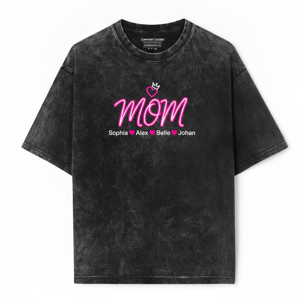 Custom Name Mom Mama Children Personalized Mother's Day Gift Unisex Wash T-Shirt