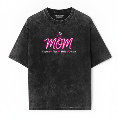 Custom Name Mom Mama Children Personalized Mother's Day Gift Unisex Wash T-Shirt