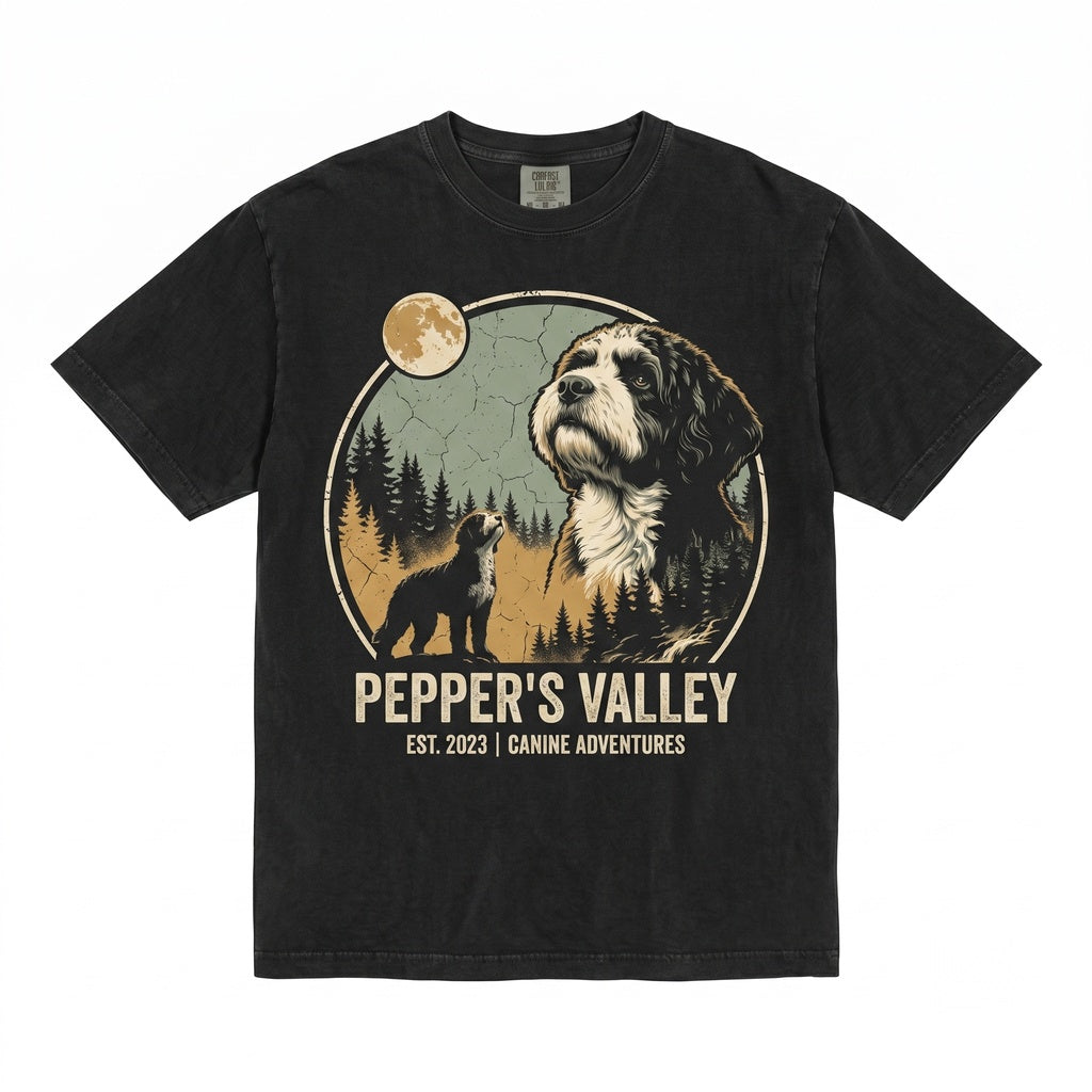 Aussiedoodle Howling at Full Moon Vintage 90s Retro Graphic Dog Mom Gift Unisex TShirt
