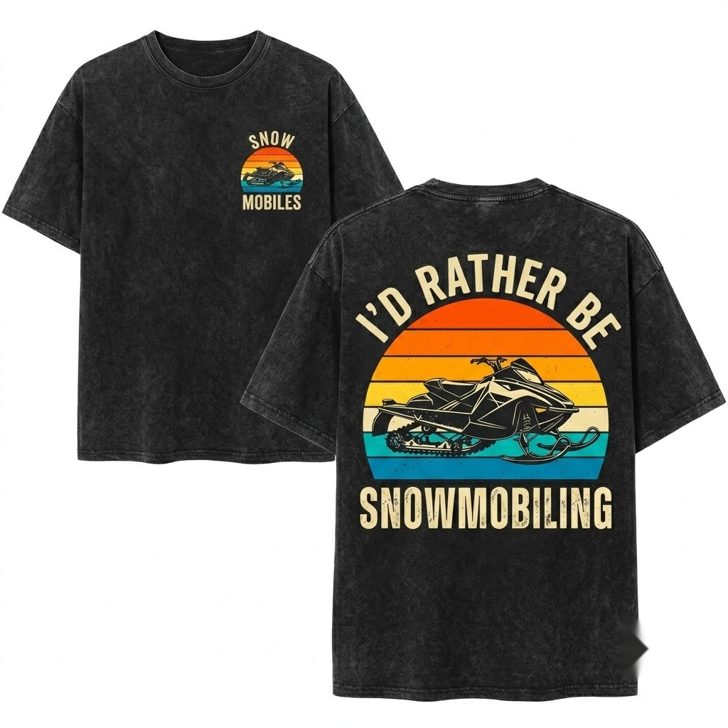 Vintage Snowmobiling Id Rather Be Sled Graphic Unisex Wash T-Shirt