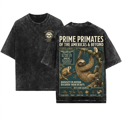 Three-Toed Sloth Vintage Wildlife Graphic Nature Lover Gift Cute Animal Tropical Forest Art Slow Living Unisex Wash T-Shirt