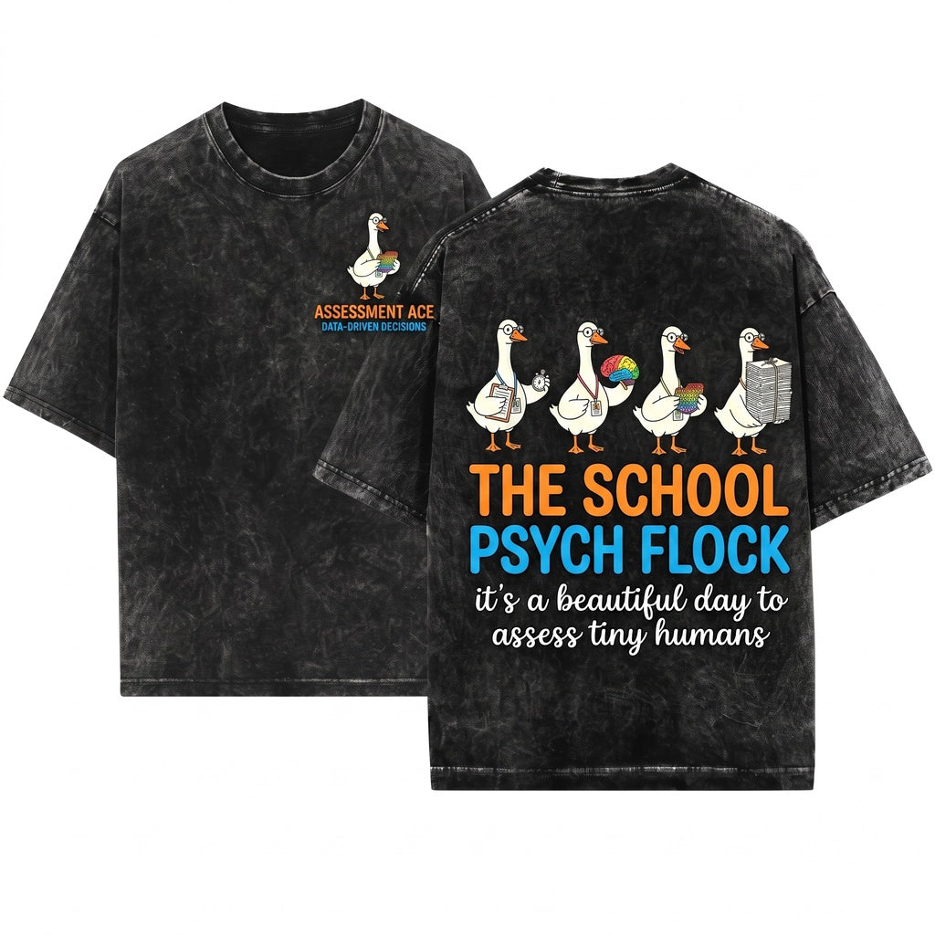 School Psychologist Goose Clipboard Brain Pop It Paperwork SPED Assessment Humor Graphic Unisex Wash T-Shirt