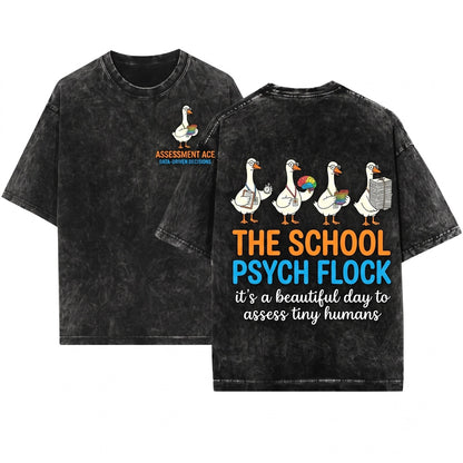 School Psychologist Goose Clipboard Brain Pop It Paperwork SPED Assessment Humor Graphic Unisex Wash T-Shirt