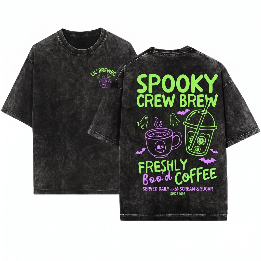 Halloween Spooky Season Cute Ghost Skeleton Pumpkin Spice Coffee Lover Gift Unisex Wash T-Shirt