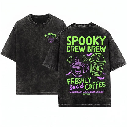 Halloween Spooky Season Cute Ghost Skeleton Pumpkin Spice Coffee Lover Gift Unisex Wash T-Shirt
