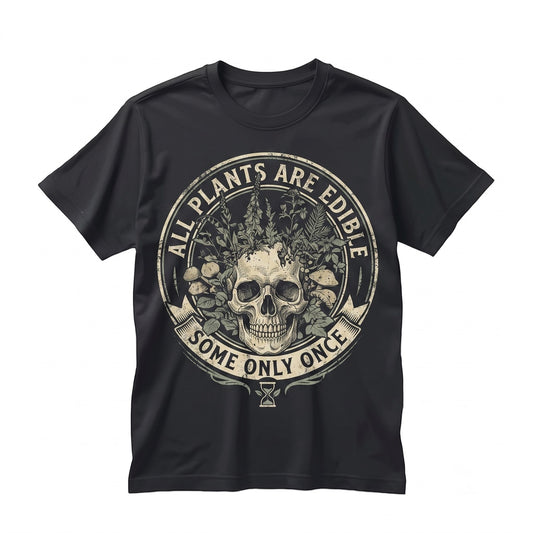 All Plants Are Edible Some Only Once Vintage Botanical Skull Gothic Dark Cottagecore Flora Lover Graphic Gift Unisex TShirt