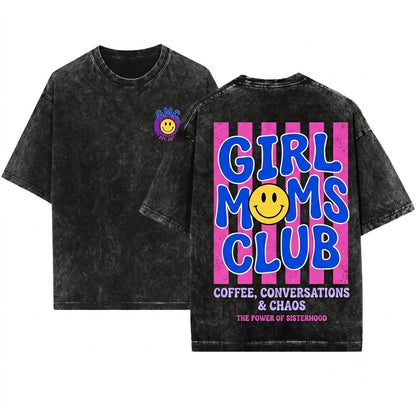 Girl Moms Club Cute Mama Daughter Aesthetic Lifestyle Proud Mothers Day Gift Unisex Wash T-Shirt