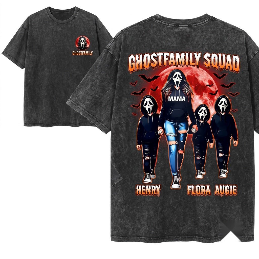 Personalized Mama Ghost Halloween Spooky Custom Mom Graphic Apparel Unisex Wash T-Shirt