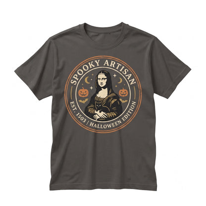 Mona Lisa Halloween Cat Gothic Dark Art Spooky Renaissance Parody Graphic Apparel, Black Unisex TShirt