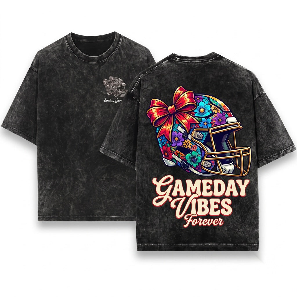 Floral Mascot Football Helmet Coquette Game Day Bow Touchdown Graphic Unisex Wash T-Shirt