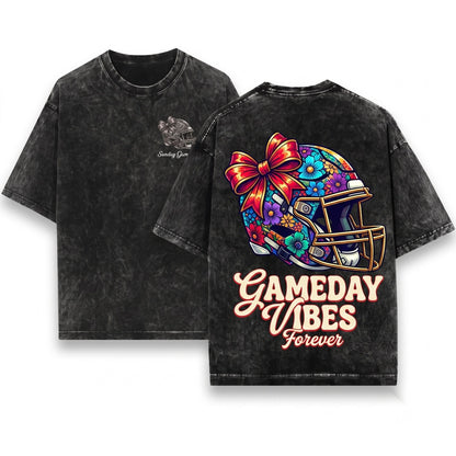 Floral Mascot Football Helmet Coquette Game Day Bow Touchdown Graphic Unisex Wash T-Shirt