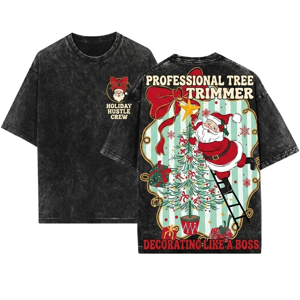 Vintage Brushstroke Oil Santa Coquette Christmas Doodles Artwork Graphic Design Digital File Unisex Wash T-Shirt