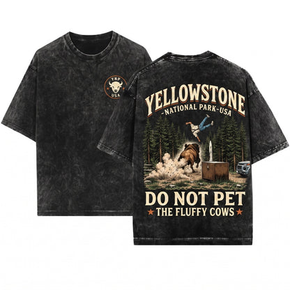 Do Not Pet The Fluffy Cow Funny Bison Family Camping Vacation Outdoor Summer Outfit Unisex Wash T-Shirt