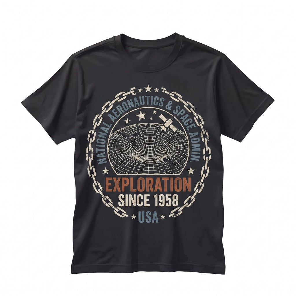 Retro Astronomy Graphic Crewneck, Vintage Double Sided Print Space Exploration Unisex TShirt