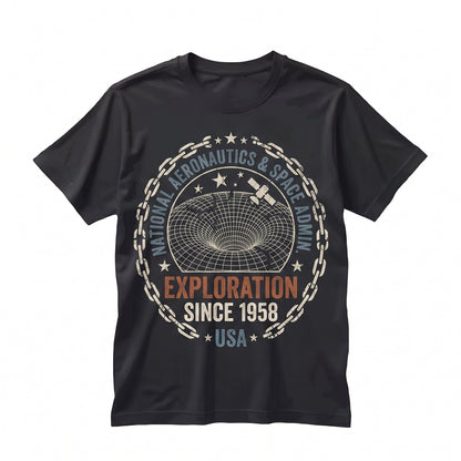 Retro Astronomy Graphic Crewneck, Vintage Double Sided Print Space Exploration Unisex TShirt