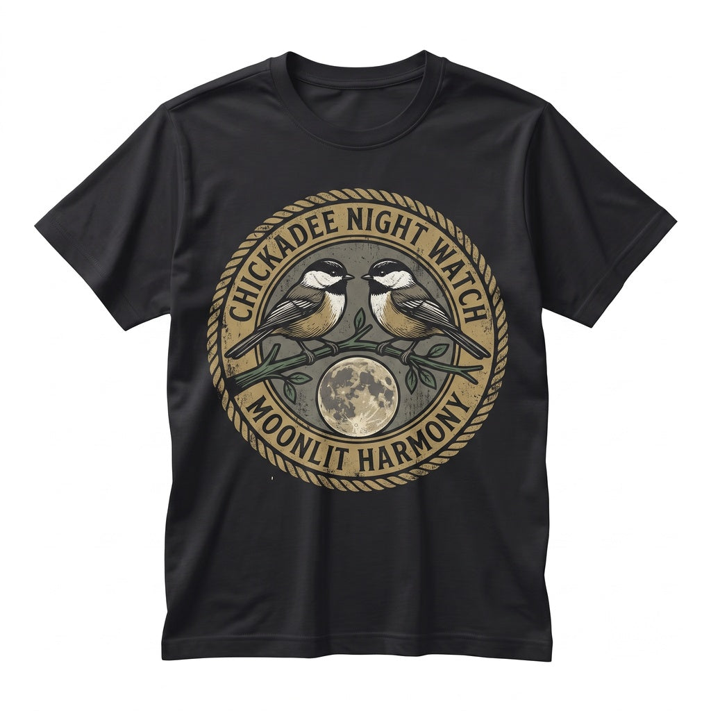 Three Black-Capped Chickadee Moon Funny 90s Vintage Aesthetic Graphic Retro Bird Parody Unisex TShirt