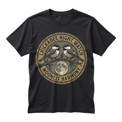 Three Black-Capped Chickadee Moon Funny 90s Vintage Aesthetic Graphic Retro Bird Parody Unisex TShirt