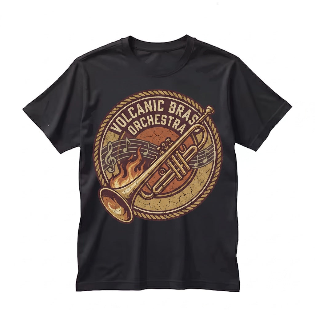 Fiery Golden Brass Trumpet Jazz Musician Gift Dynamic Band Player Graphic Apparel Unisex TShirt