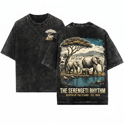 Classic Vintage African Elephant Safari Family Wildlife Nature Graphic Gift Unisex Wash T-Shirt