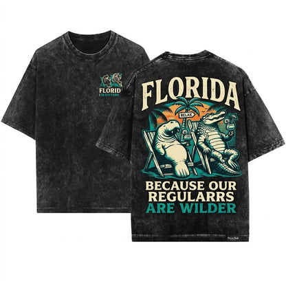 Florida Lifestyle Vintage Living Funny Gift Crocodile Manatee Everglades Retro Unisex Wash T-Shirt