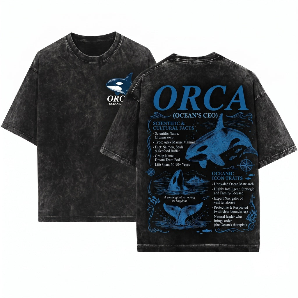 Funny Orca Oceans CEO Killer Whale Marine Biology Vintage Sea Animal Nature Gift Unisex Wash T-Shirt