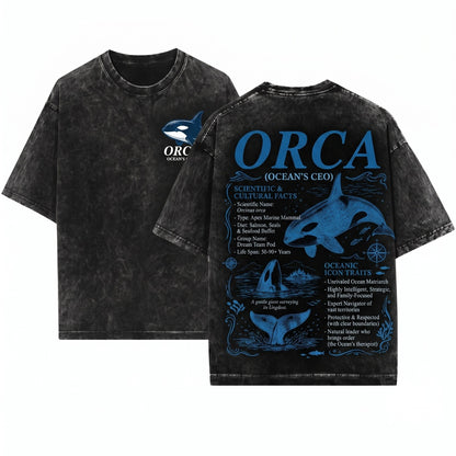 Funny Orca Oceans CEO Killer Whale Marine Biology Vintage Sea Animal Nature Gift Unisex Wash T-Shirt