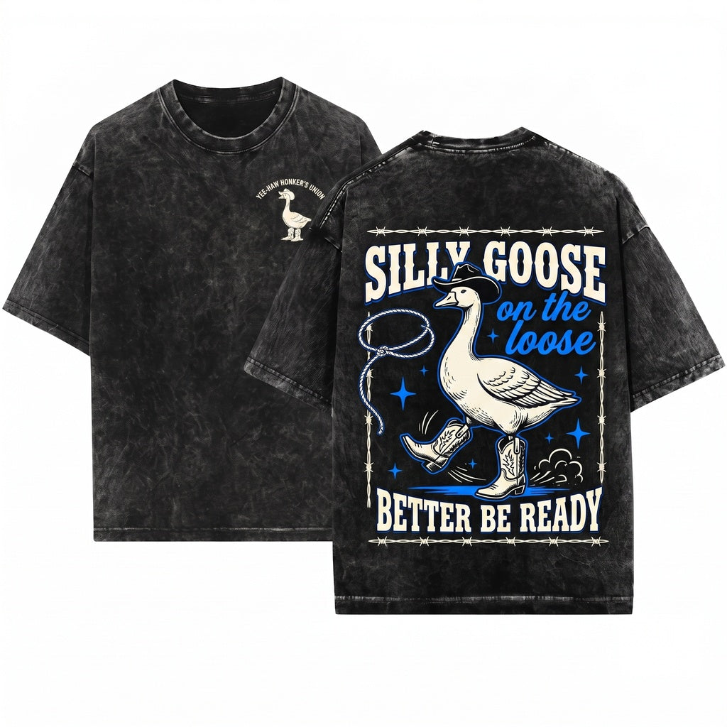 Silly Goose On The Loose Cute Aesthetic Meme Farm Girl Gift Unisex Wash T-Shirt