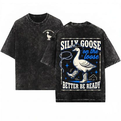 Silly Goose On The Loose Cute Aesthetic Meme Farm Girl Gift Unisex Wash T-Shirt