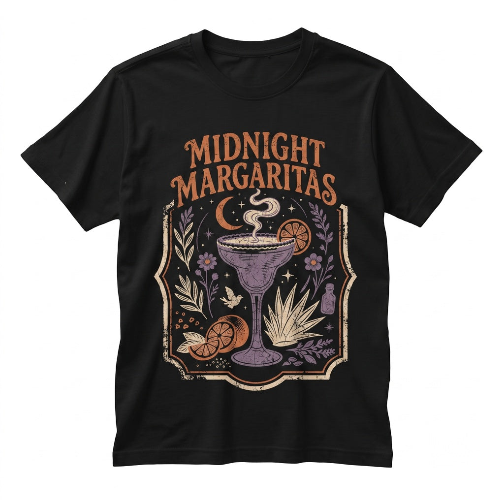 Vintage Midnight Margaritas Retro Witch Halloween Spooky Season Fall Cocktail Graphic Gift Unisex TShirt