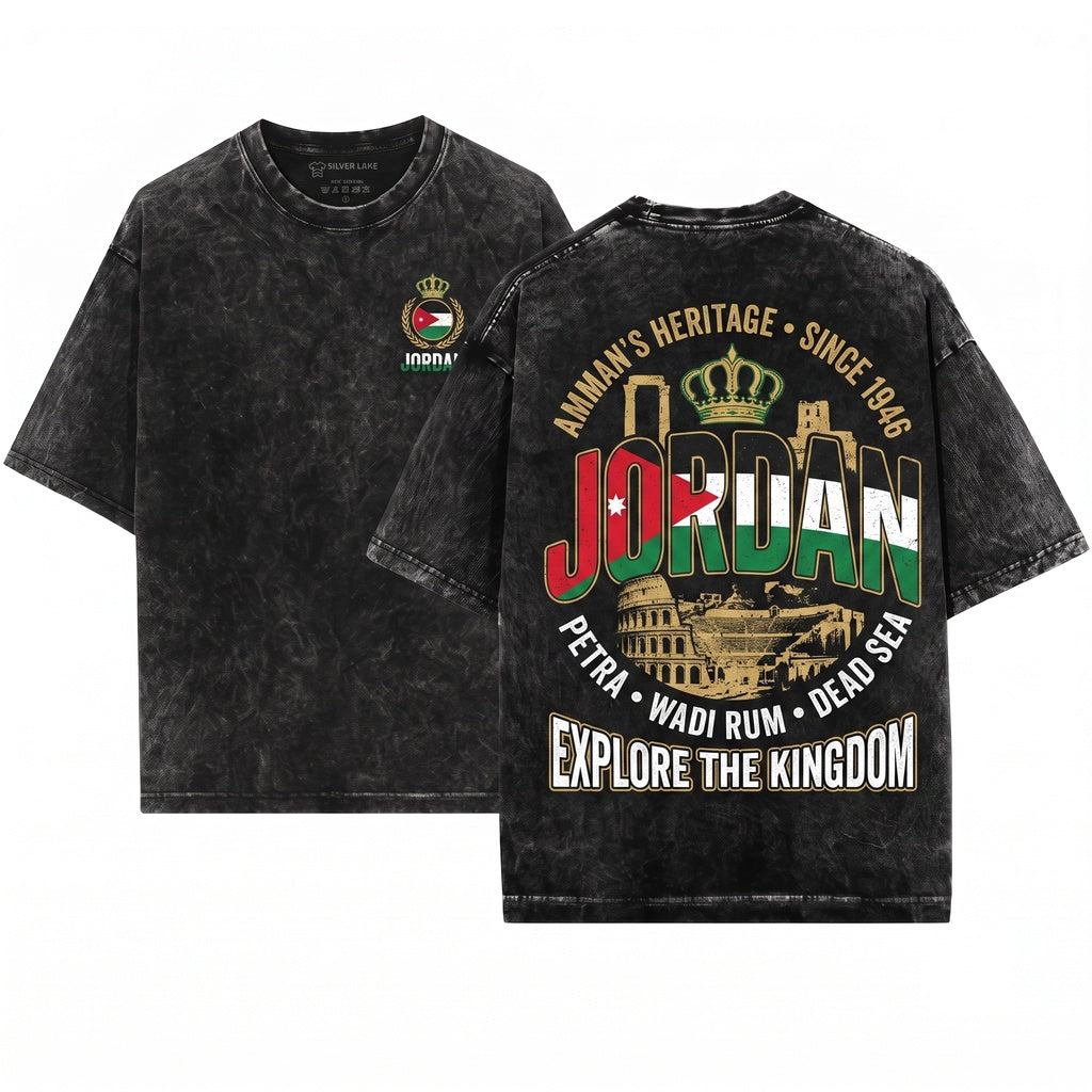 Mens Jordanian Country National Flag Birthday Gift Unisex Wash T-Shirt
