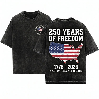 250 Years Freedom 1776-2026 Patriotic America Anniversary Fourth Of July USA Flag Unisex Wash T-Shirt